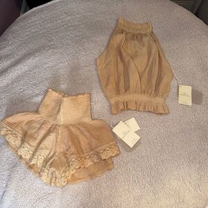 Beige Lace Trimmed Short and Top Set